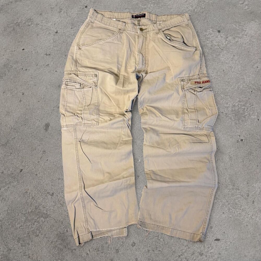 Y2K 2000’s Polo Ralph Lauren Baggy cargo pants in tan & cream Men’s Size 36x30